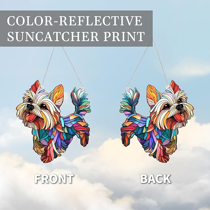 Colorful Dogs Acrylic Suncatcher Ornament for Window Decor, Acrylic Suncatcher Window Hanging Decor, Dog Lovers Gifts for Women, Dogs Christmas Ornaments for Tree Hanging (Yorkshire)