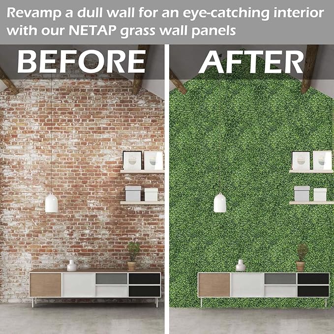 NETAP Grass Wall Panels Backdrop, 20"x 20"(12Pcs) Faux Boxwood Panels for Outdoor Indoor Green Wall Decor, Party Wedding Garden Fence Decorations