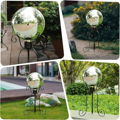 VCUTEKA Gazing Ball, Glass Mirror Polished Hollow Ball Reflective Garden Sphere, Gazing Globe for Home Garden Lawn Outdoor Ornament Yard Decorative, 10-Inch, Silvery
