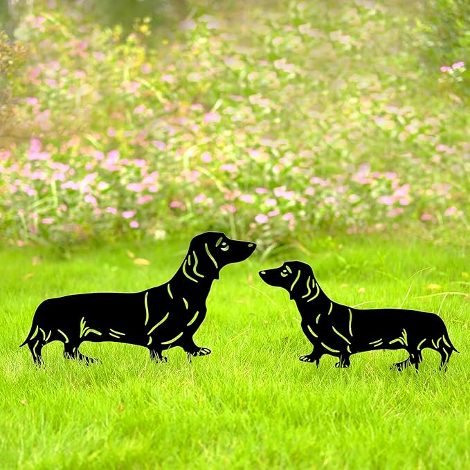 GDNSFIT Dachshund Dog Metal Decor for Outside,Garden Stakes Decorative Dog Gifts for Women/Men,Black Silhouette Statues for Yard Ornaments,Lawn, Patio, Pathway,Outdoor Garden Decor
