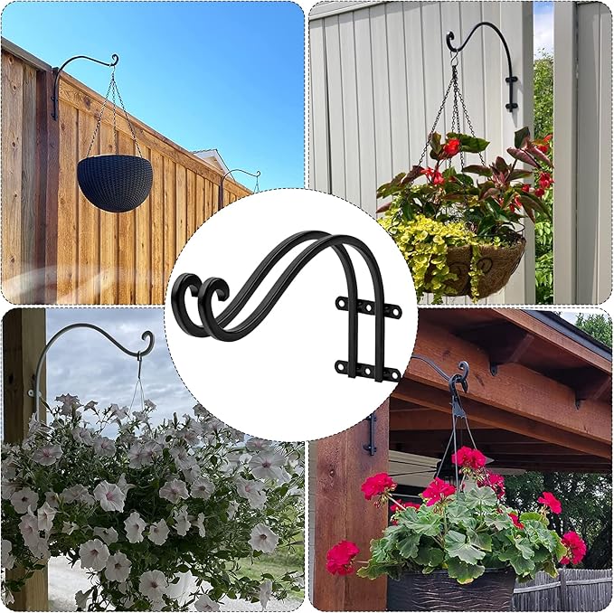 6 Pack Heavy Duty 12 Inch Hanging Plant Bracket, Ideal for Indoor and Outdoor Use, Black Plant Hanger Bracket for Plants, Baskets, Bird Feeders, Lanterns, and Wind Chimes