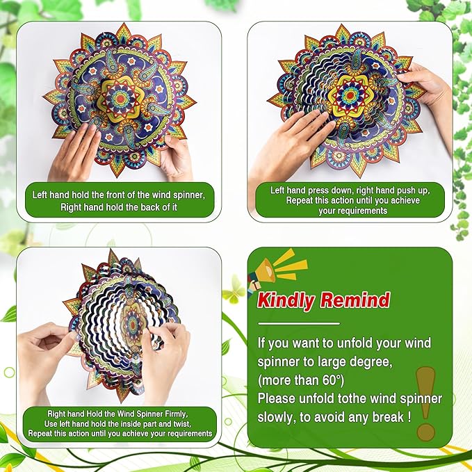 Mandala Wind Spinners, 12inch Metal Wind Spinners Outdoor for Yard and Garden,Stainless Steel Hanging Wind Spinner, Kinetic Yard Art Garden Decor Ornament Gifts