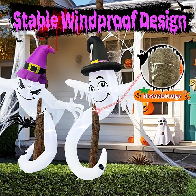 【2025 Latest Release】 Halloween Inflatables Ghost Outdoor Decorations 6FT Double Ghosts Inflatable with 4 LED Lights Cute Blow Up Yard Decor for Outdoor Ghost Decor for Yard Garden Lawn