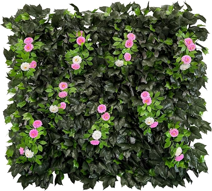 Dense Flowering Ivy Privacy Screen- Realistic Faux Foliage on Expandable Willow Fence for Outdoor, Patio, Balcony Cover & Decorative Shade Panel, UV Protected