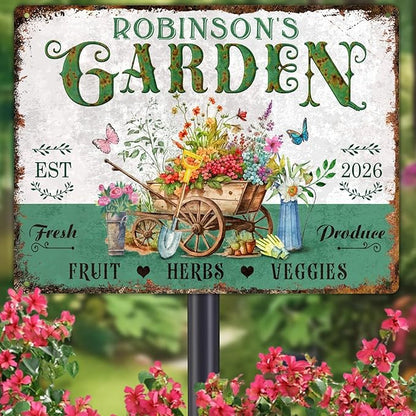 Personalized Garden Signs for Outside Custom Metal Tin Sign for Women, Funny Welcome Metal Sign for Patio, Yard Rustic Retro Home Decor Gifts for Mothers Day, Grandmas, and Gardening Lovers