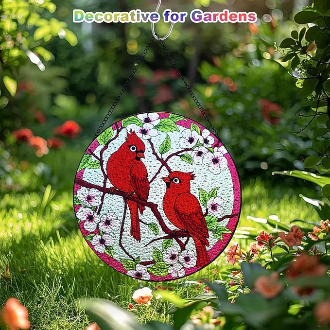 Stained Glass Window Hanging, Suncatcher (Cardinal, 7.8 Inch)