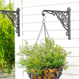 Sungmor Decorative Cast Iron Wall Bracket for Hanging Baskets – 2 Pack Heavy Duty Plant Hanger Hook for Outdoor/Indoor Use – Vintage Black Metal Hanging Bracket for Lanterns, Bird Feeders, Signs
