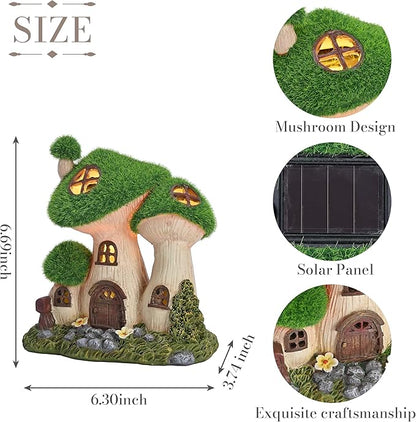 TERESA'S COLLECTIONS Garden Decor, Mushroom Fairy Garden House,Fairy House Decor, Waterproof Resin with Solar Lights, Garden Decor, Garden Gifts for Mom,Indoor/Outdoor,6.7"