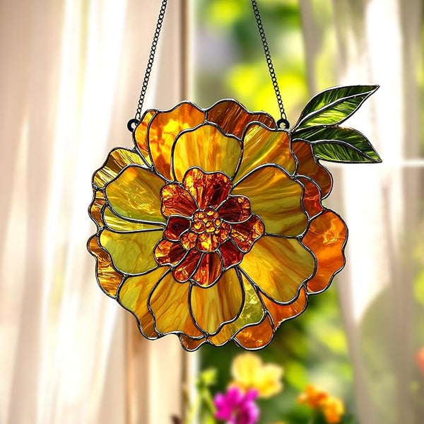 Marigold October Birth Month Flower Acrylic Suncatcher, Flower Suncatchers for Window Hangings, Stained Glass Effect Garden Decor, Gift for Mother's Day, Mom, Grandma, Wife, Women