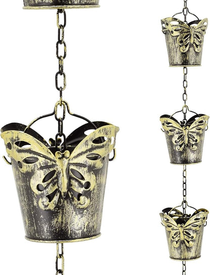 Arcadia Garden Products RC02 Butterfly Pail Rain Chain, Antique Yellow