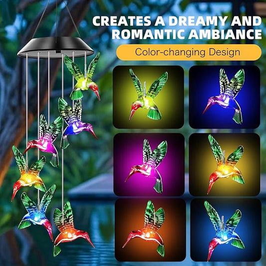 Hummingbird Solar Wind Chimes, Hummingbird Wind Chimes for Outside,Best Gifts for Mom Grandma Women Wife Aunt Sister, Unique Mobile Wind Chime, Garden Yard Decor Green