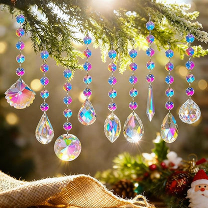 HDCRYSTALGIFTS 9 Pack Crystal Prisms Suncatchers, Rainbow Hanging Crystals Sun Catchers Indoor Windows, Colorful Beads Chains for Home Christmas Tree Decor