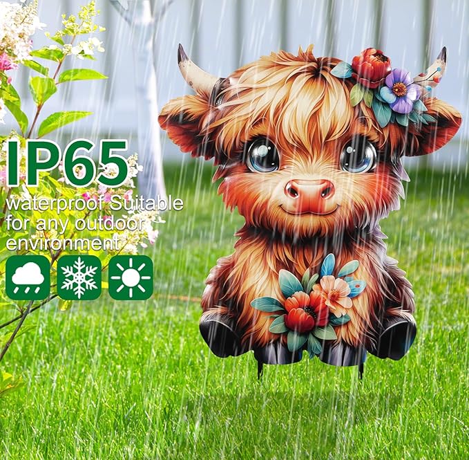 nawaza Highland Cow Metal Garden Stakes 12.6” Decorative,Outdoor Garden Highland Cow Decor Stake,Birthday Gifts for Mom Women,Decorative Metal Housewarming Ornament for Lawn Patio Yard Pathway.