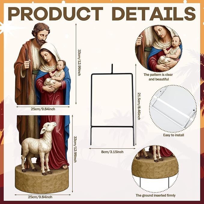 Metal Christmas Outdoor Nativity Scene for Yard with Stake 30 Inch Large Christmas Nativity Set with Baby Jesus Mary and Joseph Outside Waterproof Religious Yard Lawn Signs for Garden Lawns Decoration