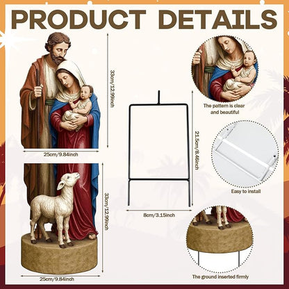 Metal Christmas Outdoor Nativity Scene for Yard with Stake 30 Inch Large Christmas Nativity Set with Baby Jesus Mary and Joseph Outside Waterproof Religious Yard Lawn Signs for Garden Lawns Decoration