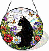 Stained Glass Suncatchers for Windows, 8 in Hanging Sun Catchers Indoor Window, Cat Suncatcher for Home Decor, Garden, Patio