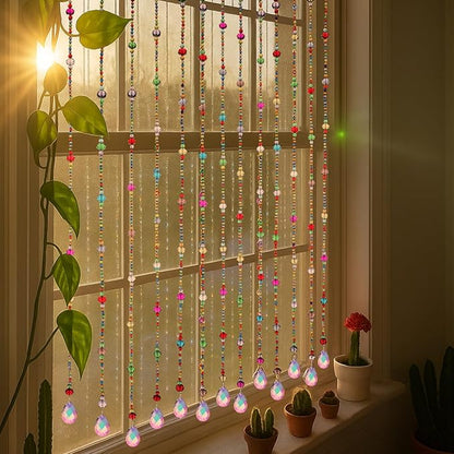 Suncalla 12 Pcs Crystal Garland Strands Colorful Crystals Suncatcher Hanging Sun Catcher with Chain Pendant Ornament for Window Party Wedding Home Decoration