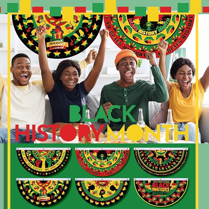 6 Pcs Juneteenth Bunting Flag African Americans Garden Fan Flag Juneteenth Half Fan Banner Decoration for June 19th Memorial Day Holiday Indoor Outdoor Yard, 1.5 x 3 ft