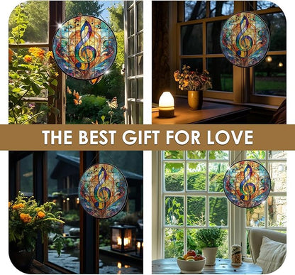Stained Glass Window Hanging, 7.9'' Musical Note Suncatcher, Stained Glass Ornament, Suncatchers for Windows Hanging, Musical Note Gift for Music Lovers, Teachers, Graduation & Christmas