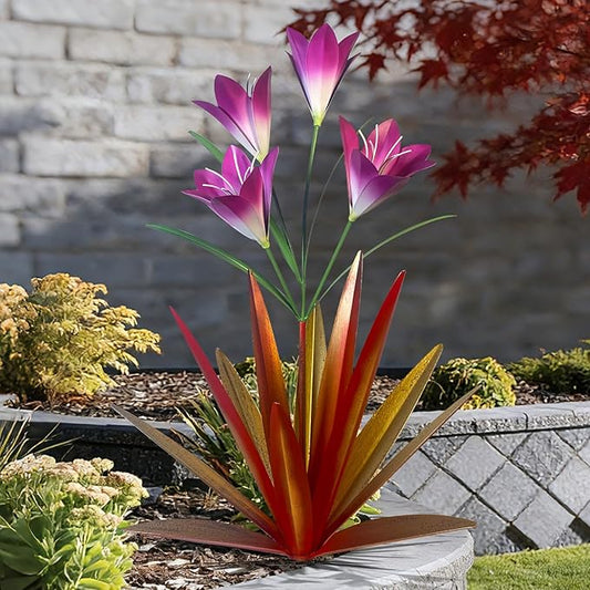 TOMBABY 32.28 Inch Metal Agave Plant Outdoor Decoration Lily Mexican Yard Art Garden Gift Home Decor Hand Painted Metal Agave Garden Yard Statue (2, Red)
