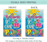Baccessor Summer Pool Flamingo House Flag Vertical Double Sided Summer Welcome to our Pool Large Yard Flag Double Sided 28x40 Inch Burlap Vertical Seasonal Farmhouse Yard Outdoor Decoration