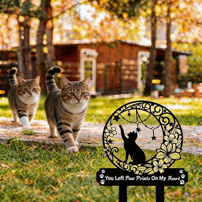 Cat Grave Marker Memorial ,Cat Headstone,Metal Pet Grave Decorations for Cemetery,Cat Memorial Gifts with Garden Cat Silhouette,Waterproof Pet Headstone Memorial for Yard, Garden or Indoor Memorial