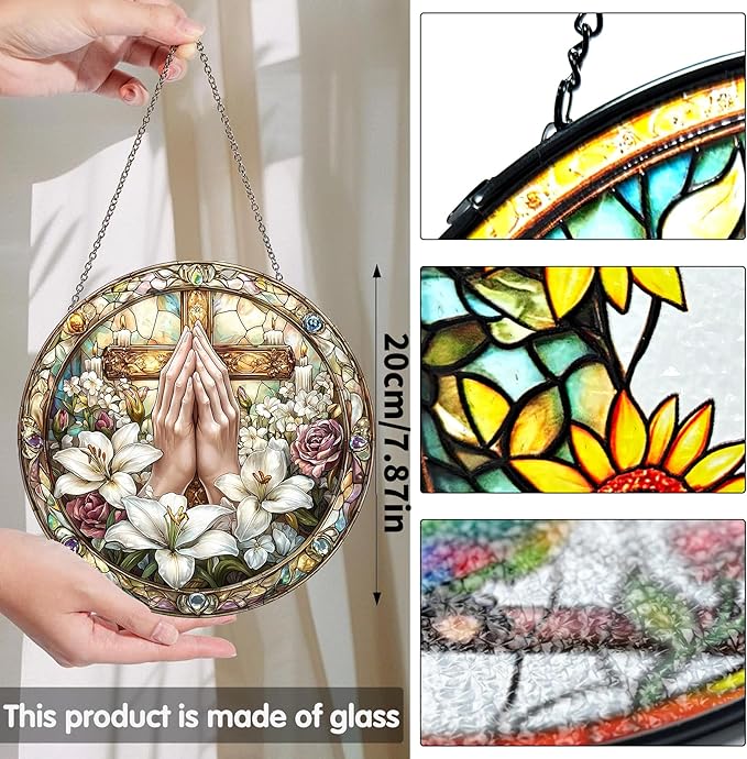 Bimkole Lily Stained Glass Suncatcher Window Hanging - Religion Indoor Window or Doorway Decoration - Handmade Sun Catcher Decor for Garden Home Christmas & Birthday Gifts 7.87x7.87 inch