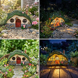 Solar Fairy Garden House, Outdoor Resin Statues, Outdoor Figurine Lights, Fairy Houses for Outside, Garden Statues House, for Patio, Yard, Balcony Decoration
