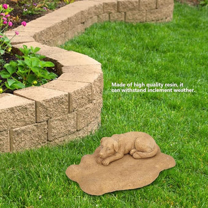 Hapivida Dog Garden Statue, 5.5in Mini Puppy Garden Memorial Stone Sleeping Dog Statue Decor Outdoor Resin Realistics Sculptures Gift Yellow