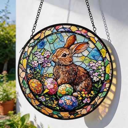 Stained Glass Sun Catcher,Rabbit Glass Window Hanging Garden Decor,Sun Catchers Indoor Window,Whimsical Decoration for Home Backyard Patio Lawn Porch with 9.8 INCH