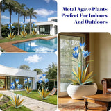 TOMBABY 32.28 Inch Metal Agave Plant Outdoor Decoration Lily Mexican Yard Art Garden Gift Home Decor Hand Painted Metal Agave Garden Yard Statue (2, Blue)
