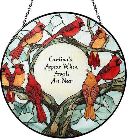 Cardinal Suncatcher Stained Glass Window Hanging Decor - Cardinal Remembrance Gifts, Cardinals Memorial Gifts for Loss of Loved One, Women Grandma Mom, Mothers Day Birthday Red Bird Lovers Gift