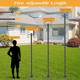4 Pack String Light Poles, Metal Lights Hanging Pole with 4 Hooks and Rustproof, for Yard Patio Decor, Camping, Sun Shades Outdoor, Outside Decor