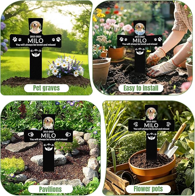 Custom Dog Grave Markers Outdoor with Pet Breed Icons, Personalized Metal Waterproof Rustproof Pet Grave Markers, Dogs Headstone for Garden Yard, Sympathy Gift for Loss of Dog (Style 1)