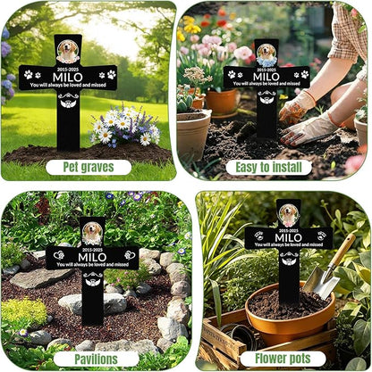 Custom Dog Grave Markers Outdoor with Pet Breed Icons, Personalized Metal Waterproof Rustproof Pet Grave Markers, Dogs Headstone for Garden Yard, Sympathy Gift for Loss of Dog (Style 1)