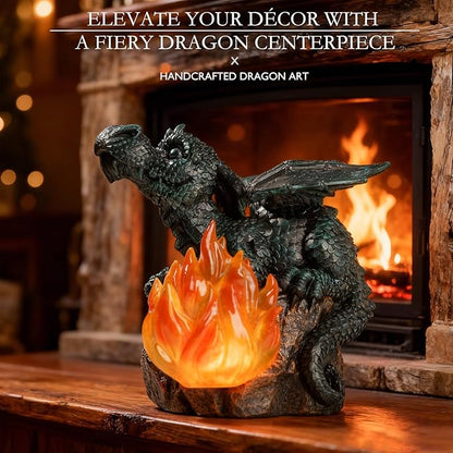 Solar Dragon Garden Decor, Porch Dragon Statue with Fiery Light - 6.8 inch Lawn Ornaments, Outdoor Decorative Art Gift for Patio, Yard, Backyard, Porch