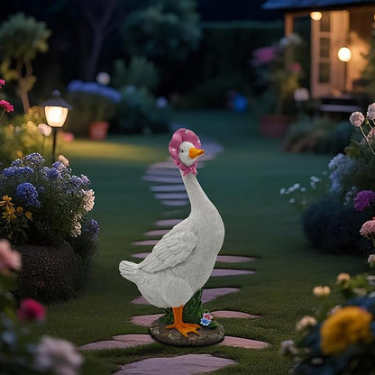 Goose Garden Statue: 12'' Funny Goose Yard Decor, Outdoor Lawn Patio Porch Housewarming Birthday Gifts for Women (White)