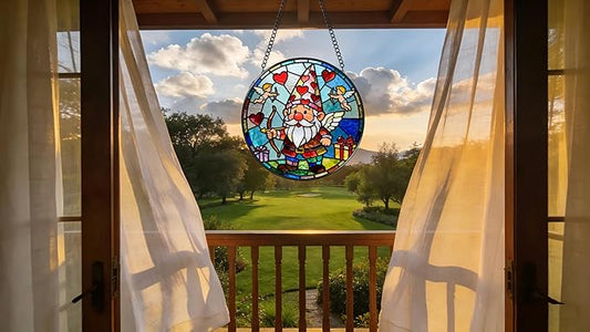Funoasis Romantic Valentine's Day Stained Glass 6.3 Inches Suncatcher - Cupid Arrow and Heart Ornaments Window Hanging Gift for Her & Him