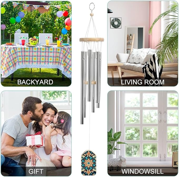 Large Aluminium Wind Chimes 20.5" Inches Vintage Mandala Flowers Wind Chimes for Outside Memorial Wind Chimes Sympathy Wind Chime for Outdoor Garden Patio Decoration
