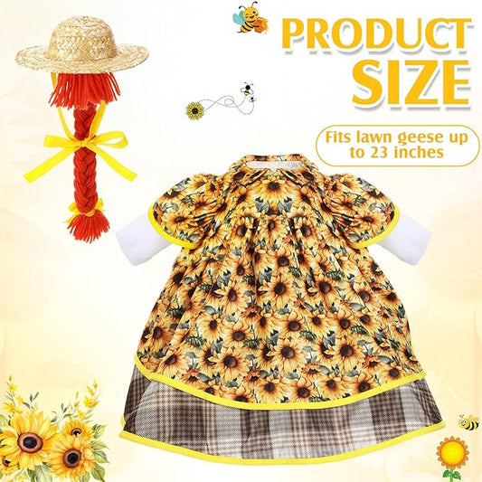 FuWeave Spring Goose Outfit Sunflower Lawn Porch Cement Goose Sunmer Clothes Skirts Hat Wig Forgarden Outdoor Patio Yard Statue Art Decor(Cherry,23 Inch)