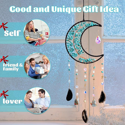 Crystal Wind Chimes，Moon Tree of Life Suncatchers for Windows Hanging Decoration Crystal Suncatcher Hainging Window Wall Room Decor Gifts for Adults Girls