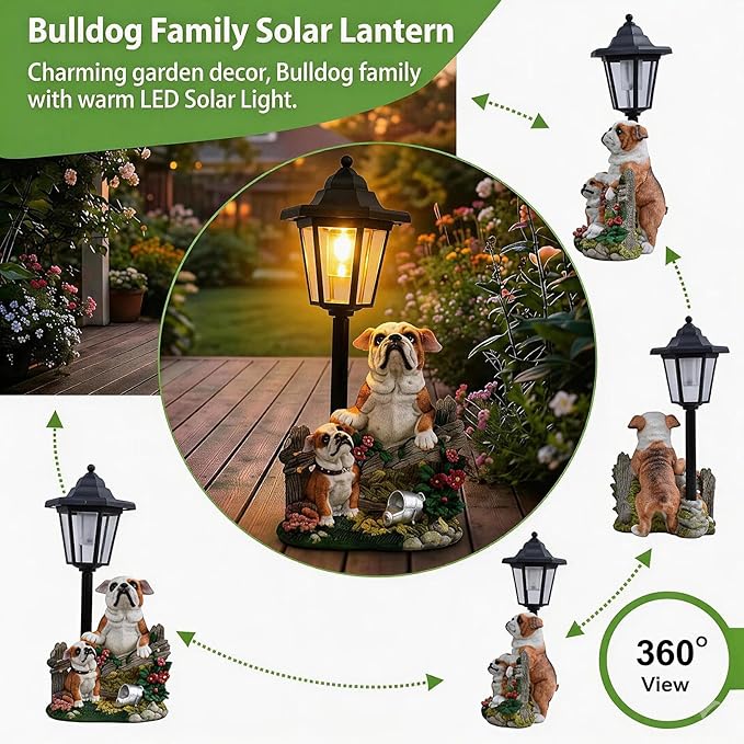 Bulldog Solar Lights Outdoor Garden Decor Waterproof Resin Dog Statues Yard Art Gifts Patio Lawn Pathway