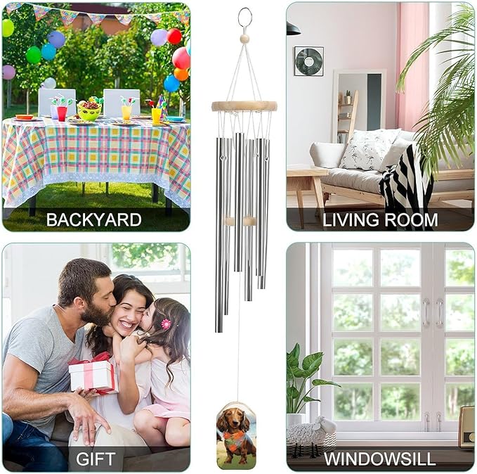 Large Aluminium Wind Chimes 20.5" Inches Dachshund Tropical Painting Art Wind Chimes for Outside Memorial Wind Chimes Sympathy Wind Chime for Outdoor Garden Patio Decoration
