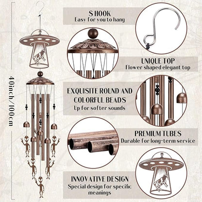 Wind Chimes for Outside - Alien Decor Metal Windchime Outdoor Garden Yard Patio Backyard Indoor Balcony Art Hanging Waterproof UFO Decoration Birthday Gifts for Men Women Mom Grandma Wife