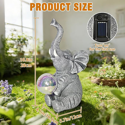 Solar Elephant Statue Garden Decor Outdoor, Garden Statues Yard Decor for Outside, Gardening Gifts for Women, Mom or Birthdays, Elephant Ornaments Yard Art for Yard, Patio, Lawn (Gray Elephant)
