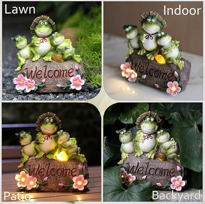 Funny Frog Statues for Garden - 7'' Mom & Babys Solar Frog Garden Decor Frog Garden Statue for Yard Patio Porch Lawn Birthday Mother's Day Housewarming Outdoor Decor Gifts for Women Mom.