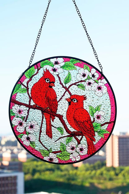 Stained Glass Window Hanging, Suncatcher (Cardinal, 7.8 Inch)