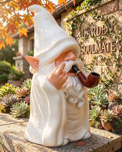 Leverse Smoking Wizard Dwarf Garden Gnome Statue with Middle Finger Decor, 5.9 Inch Funny Resin Outdoor Decoration for Patio, Lawn, Yard and Home, Great Gift for Easter, Halloween and Christmas