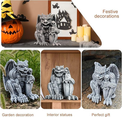 Gargoyle Sculpture Figurine,Gothic Stone Decor Statue,Indoor Patio Yard Lawn Porch Decor, Gothic Sculpture Ornament