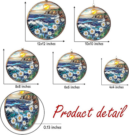 Coastal Sea Waves Acrylic Suncatcher, Boho Suncatchers for Window Hanging Ornament, Stained Glass Effect Indoor Outdoor Garden Decor for Ocean Lover, Gifts for Mother's Day, Mom, Grandma, Wife, Women